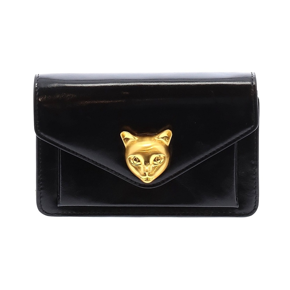Bafelli Gold Leather Quiet Luxury Cat Black Crossbody Chain Bag Clutch